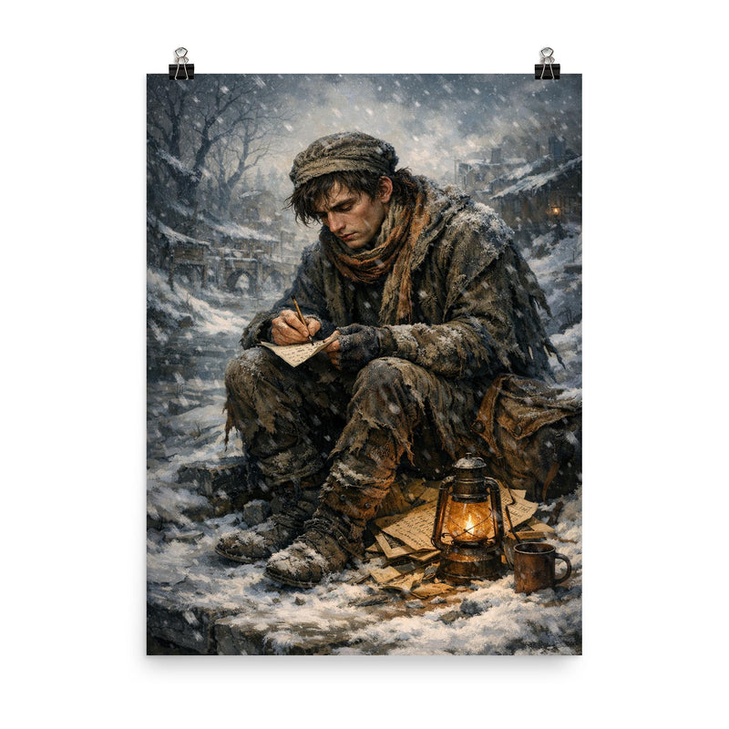 Niels Henrik Abel in winter poverty poster on a plain backdrop in size 8