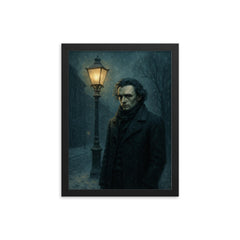 Niels Henrik Abel in winter streetlight gloom framed print on a plain backdrop in size 12"x16".