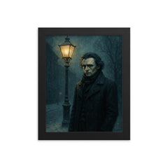 Niels Henrik Abel in winter streetlight gloom framed print on a plain backdrop in size 8"x10".
