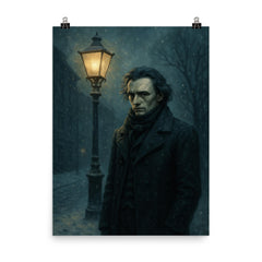 Niels Henrik Abel in winter streetlight gloom poster on a plain backdrop in size 8"x10".