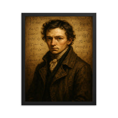 Niels Henrik Abel threadbare coat and formulas framed print on a plain backdrop in size 16"x20".