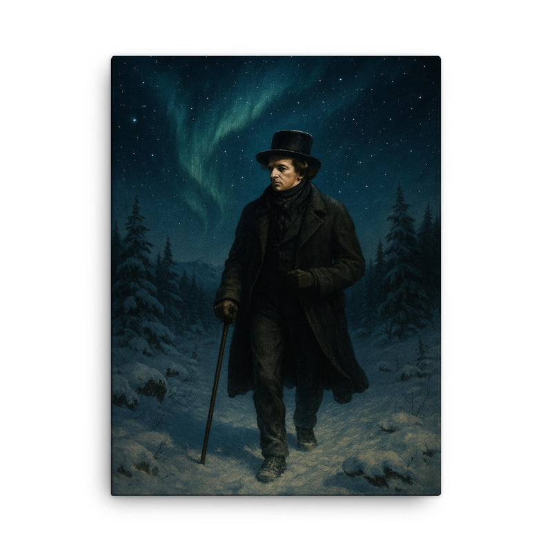 Niels Henrik Abel wandering snowy Nordic night canvas print on a plain backdrop in size 18