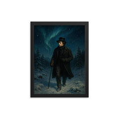 Niels Henrik Abel wandering snowy Nordic night framed print on a plain backdrop in size 12"x16".