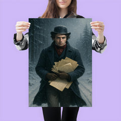 Niels Henrik Abel wandering snowy road with manuscripts poster 3