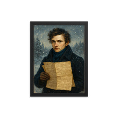 Niels Henrik Abel winter manuscript portrait framed print on a plain backdrop in size 12"x16".