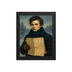 Niels Henrik Abel winter manuscript portrait framed print on a plain backdrop in size 8"x10".