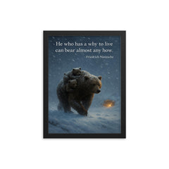 Nietzsche quote mother bear carrying cubs framed print on a plain backdrop in size 12"x16".