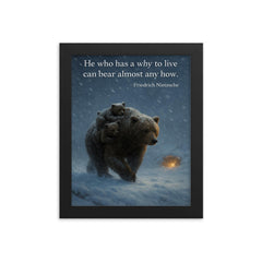 Nietzsche quote mother bear carrying cubs framed print on a plain backdrop in size 8"x10".
