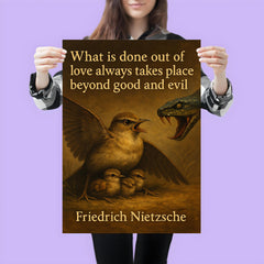 Nietzsche quote mother bird protecting babies love beyond good and evil poster 3