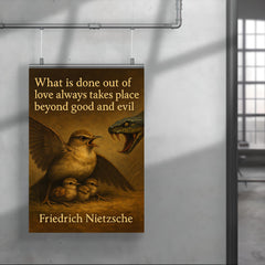 Nietzsche quote mother bird protecting babies love beyond good and evil poster 4