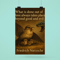Nietzsche quote mother bird protecting babies love beyond good and evil poster 6