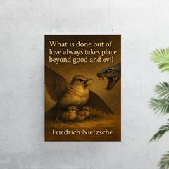 Nietzsche quote mother bird protecting babies love beyond good and evil poster 7