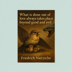 Nietzsche quote mother bird protecting babies love beyond good and evil poster 8