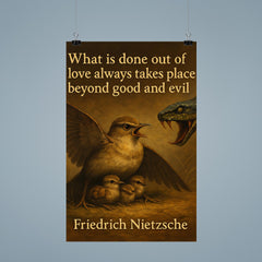 Nietzsche quote mother bird protecting babies love beyond good and evil poster 9