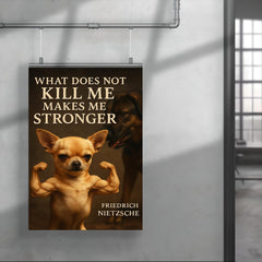 Nietzsche quote what does not kill me makes me stronger tiny chihuahua flexing muscles poster 4
