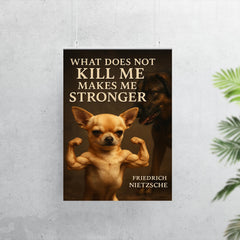 Nietzsche quote what does not kill me makes me stronger tiny chihuahua flexing muscles poster 7