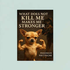Nietzsche quote what does not kill me makes me stronger tiny chihuahua flexing muscles poster 8