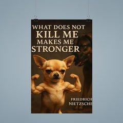 Nietzsche quote what does not kill me makes me stronger tiny chihuahua flexing muscles poster 9
