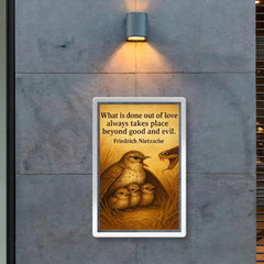 Nietzsche quote what is done out of love mother bird poster 2