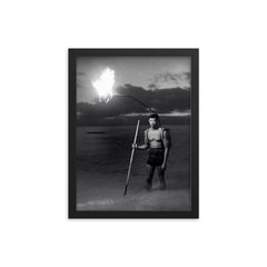 Night Fishing in Hawaii, 1948 framed print on a plain backdrop in size 12"x16".