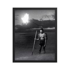 Night Fishing in Hawaii, 1948 framed print on a plain backdrop in size 16"x20".