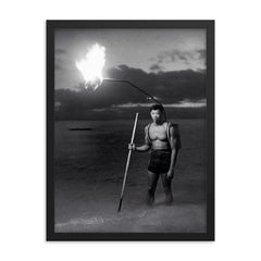 Night Fishing in Hawaii, 1948 framed print on a plain backdrop in size 18"x24".