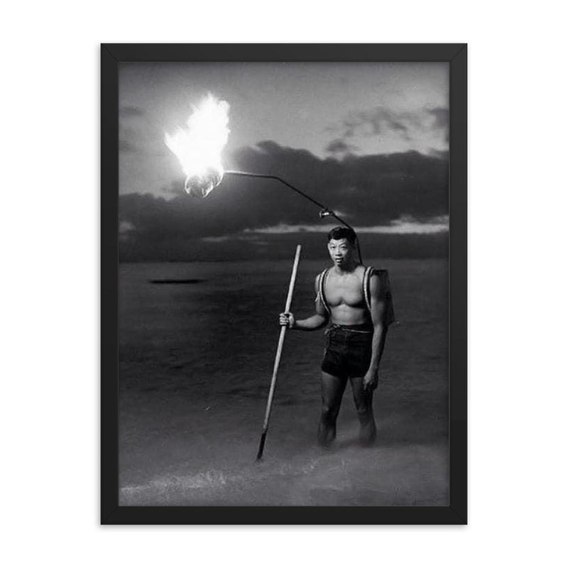 Night Fishing in Hawaii, 1948 framed print on a plain backdrop in size 18