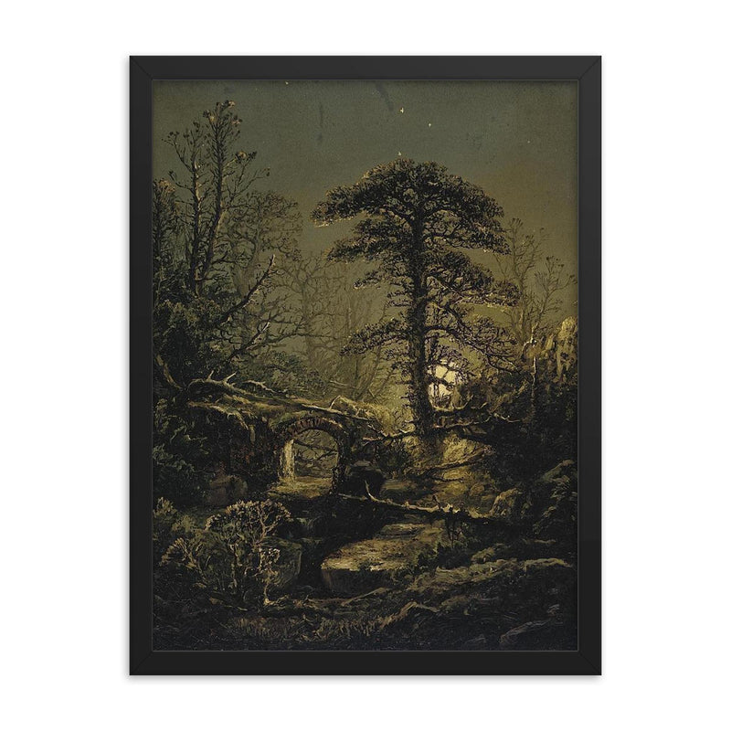 Night in the Forest by William Louis Sonntag, 1859 framed print on a plain backdrop in size 18