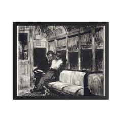 Night on the L Train by Edward Hopper, 1918 framed print on a plain backdrop in size 16"x20".