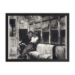 Night on the L Train by Edward Hopper, 1918 framed print on a plain backdrop in size 18"x24".