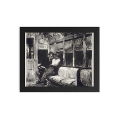 Night on the L Train by Edward Hopper, 1918 framed print on a plain backdrop in size 8"x10".