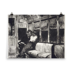Night on the L Train by Edward Hopper, 1918 poster on a plain backdrop in size 8"x10".