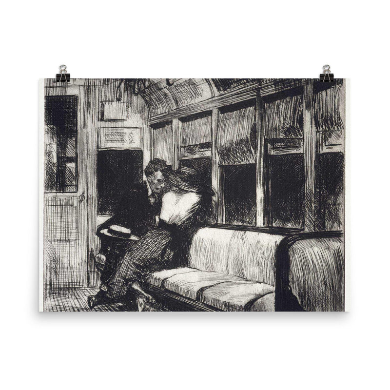 Night on the L Train by Edward Hopper, 1918 poster on a plain backdrop in size 8