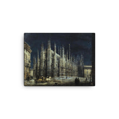 Night on the Piazza del Duomo by Angelo Inganni canvas print on a plain backdrop in size 12"x16".