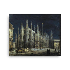 Night on the Piazza del Duomo by Angelo Inganni canvas print on a plain backdrop in size 16"x20".