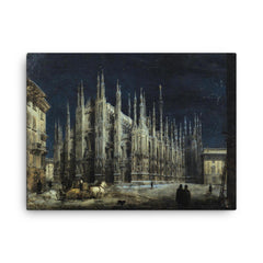 Night on the Piazza del Duomo by Angelo Inganni canvas print on a plain backdrop in size 18"x24".