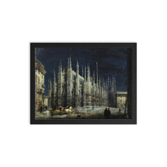 Night on the Piazza del Duomo by Angelo Inganni framed print on a plain backdrop in size 12"x16".