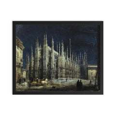 Night on the Piazza del Duomo by Angelo Inganni framed print on a plain backdrop in size 16"x20".