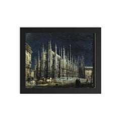 Night on the Piazza del Duomo by Angelo Inganni framed print on a plain backdrop in size 8"x10".