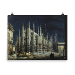 Night on the Piazza del Duomo by Angelo Inganni poster on a plain backdrop in size 8"x10".