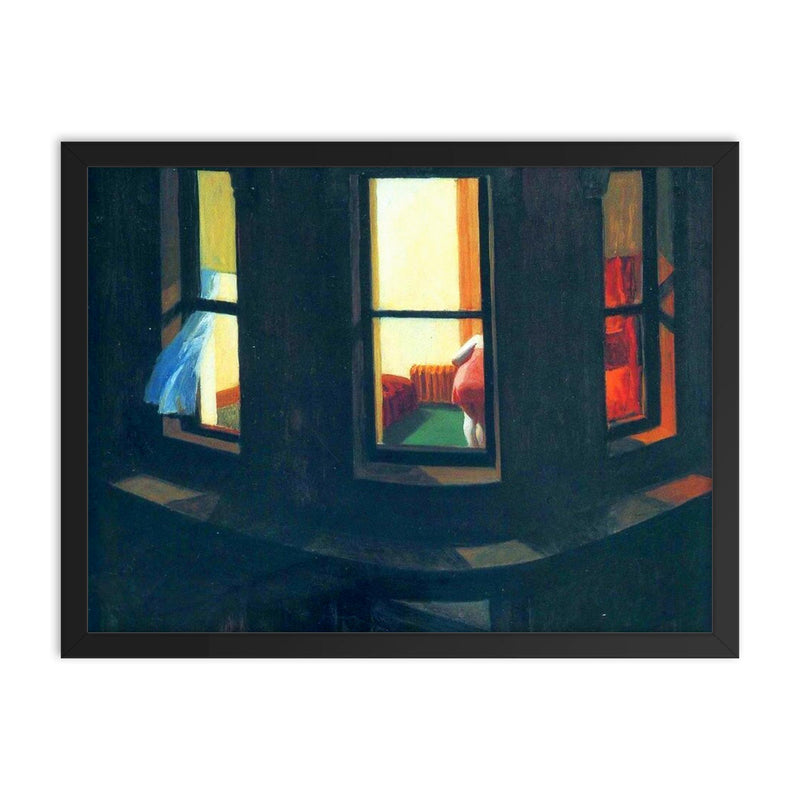 Night Windows by Edward Hopper framed print on a plain backdrop in size 18