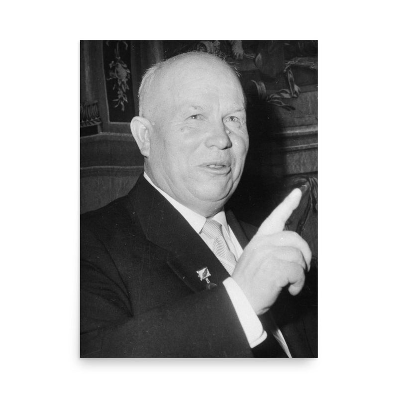 Nikita Khrushchev poster on a plain backdrop in size 18