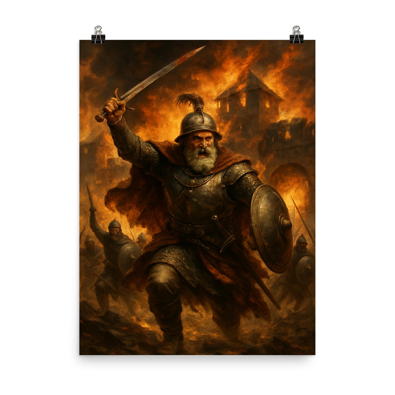 Nikola Subic Zrinski last charge from burning fortress poster on a plain backdrop in size 8