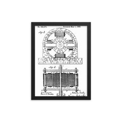 Nikola Tesla's original patent for the electro-magnetic motor framed print on a plain backdrop in size 12"x16".