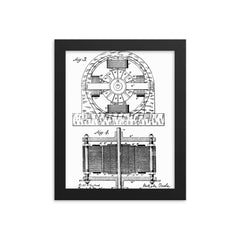 Nikola Tesla's original patent for the electro-magnetic motor framed print on a plain backdrop in size 8"x10".