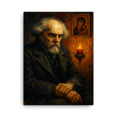 Nikolai Berdyaev amid exile and icon lamp canvas print on a plain backdrop in size 18"x24".