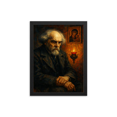 Nikolai Berdyaev amid exile and icon lamp framed print on a plain backdrop in size 12"x16".