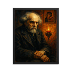 Nikolai Berdyaev amid exile and icon lamp framed print on a plain backdrop in size 16"x20".
