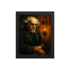 Nikolai Berdyaev amid exile and icon lamp framed print on a plain backdrop in size 8"x10".