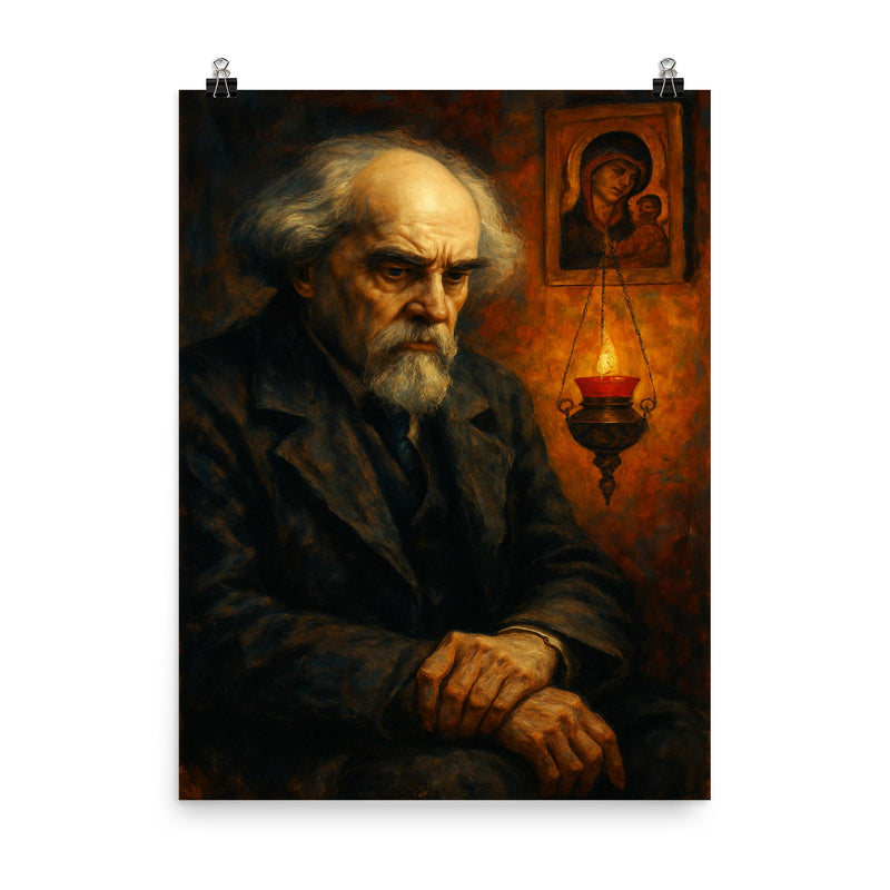 Nikolai Berdyaev amid exile and icon lamp poster on a plain backdrop in size 8